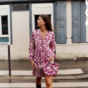 Zara Purple and White Long Sleeve Dress